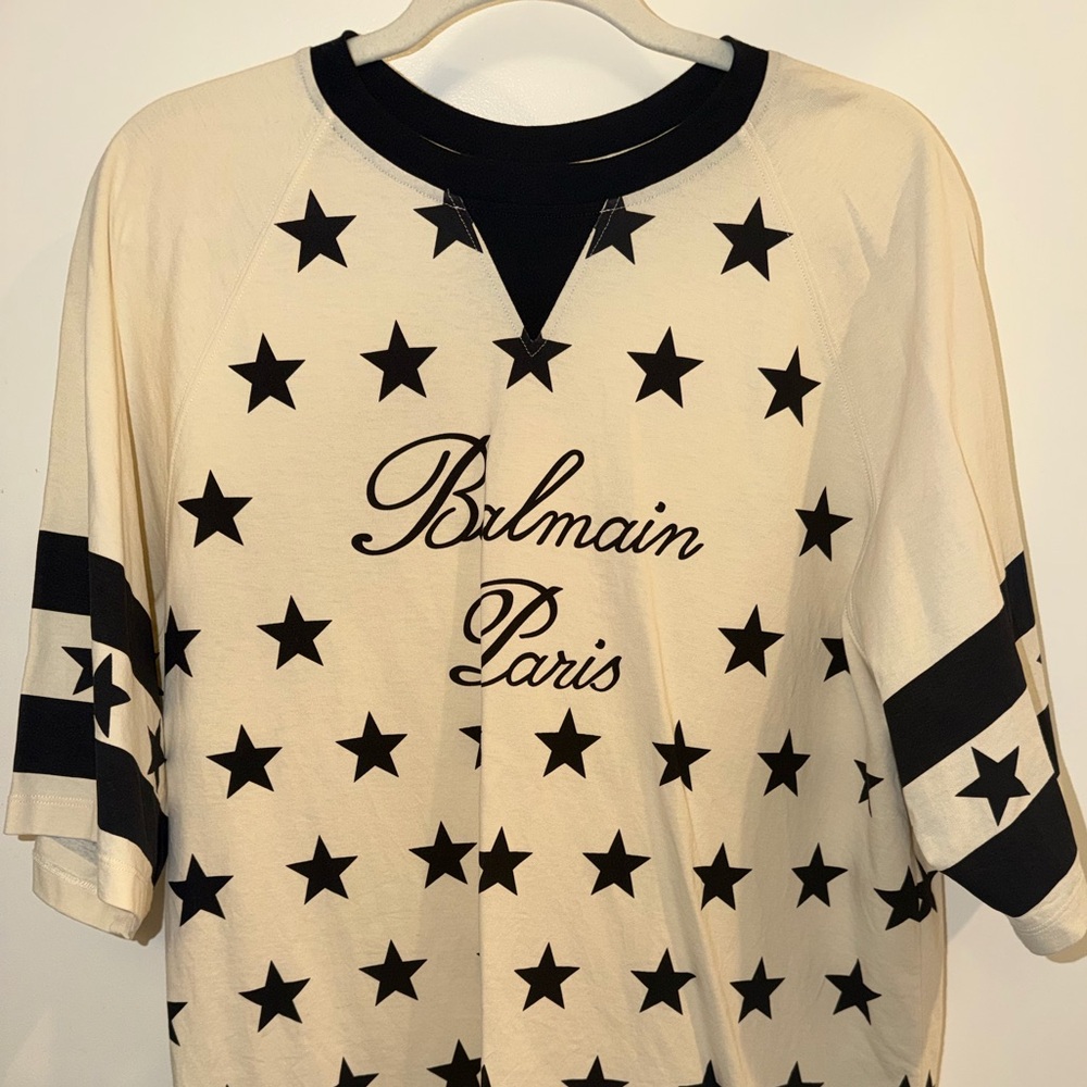 Balmain Paris Signature Stars Oversized T-Shirt Cream and Black